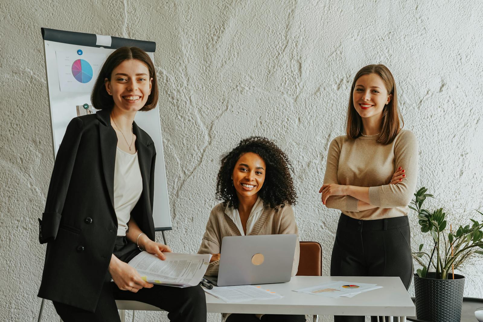 Office team smiling together during a work session